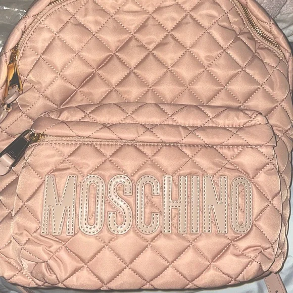 🎉HP🎉New Moschino Large Nylon Quilted Logo Light Blush Pink Backpack✨LimitedEd - Picture 3 of 15